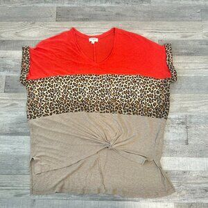 Umgee Orange Cheetah Print Linen Blend Knot Front Top  S36